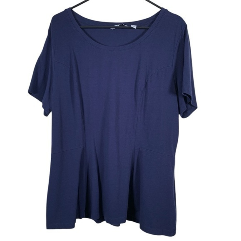Isaac Mizrahi Live Navy Blue Peplum Blouse Size XL EUC #DS-1509